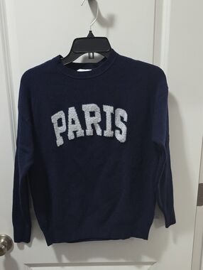 Pink Rose Navy Crewneck Sweater with White 'PARIS' Lettering